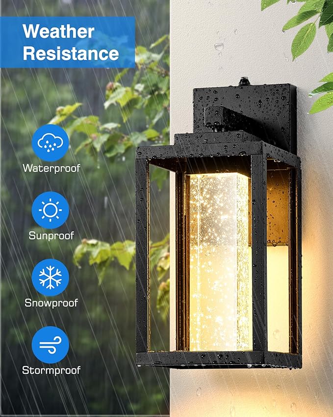 VIANIS Black Porch Lights Outdoor Dusk to Dawn, Modern Exterior Garage Lighting Fixture Wall Mount for House, 100% Aluminum Outdoor Wall Sconce Lantern for Coach with Integrated 10W LED Light Source