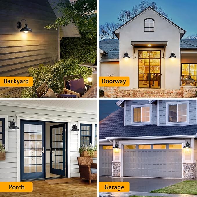 Gooseneck Outdoor Light Fixtures, Farmhouse Barn Lights for Porch, Black | Industrial Black Exterior Wall Sconce for Garage, E26 Base Anti-Rust for Garage Frontdoor Entryway Doorway (No Sensor)