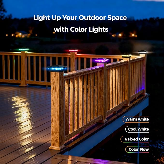 Solar Post Cap Lights Outdoor 16pack, Waterproof Fence Post Lights for 4x4 5x5 6x6 Wood/Vinyl Posts, Black Solar Deck Post Lights with 8 Color Modes Decorate Garden Patio Porch Backyard