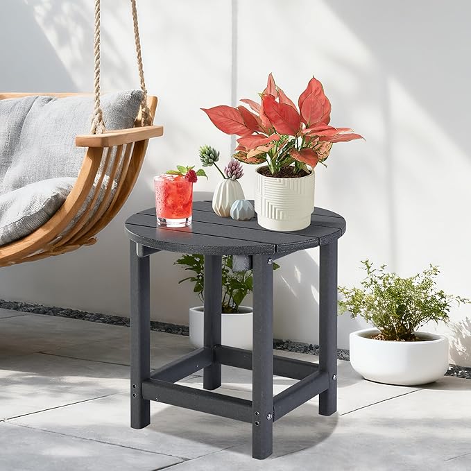 LZRS Adirondack Patio Side Table End Table, Outdoor Coffee Tables for Patio, Backyard,Pool, Indoor Companion, Easy Maintenance & Weather Resistant(Grey)