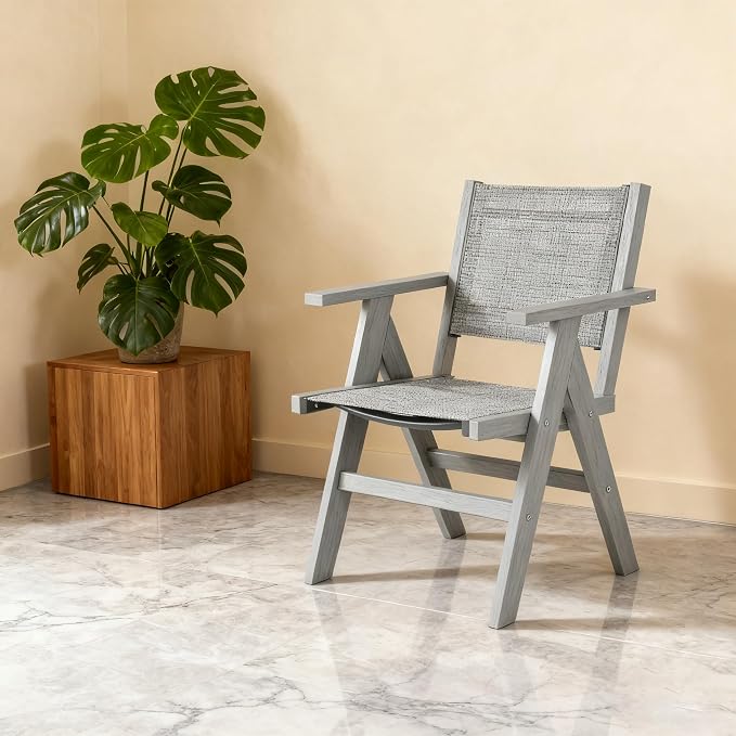 Patio Outdoor Chair, Dining Chair, Durable HIPS Material, Ergonomic Design, Mesh Chair for Patio, Gardens, Pool, Camping ect.(Light Gray)