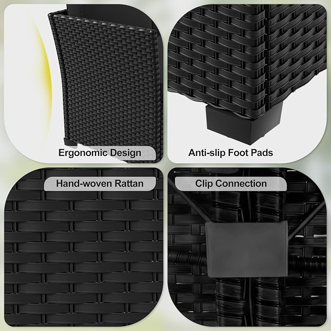 LOUVIXA 7 Pieces Patio Furniture Set, Outdoor Patio Furniture, Wicker Conversation Set with Dining Table, Chairs and Ottoman (17 Modern Black)