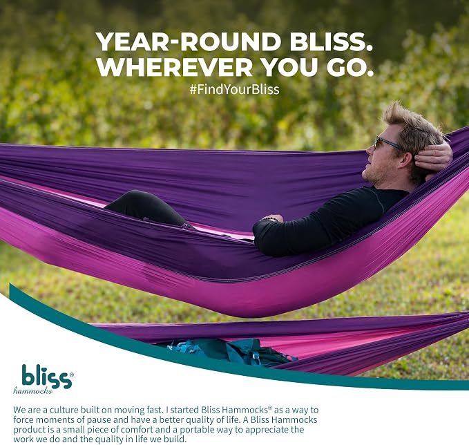 Bliss Hammocks 52" Wide Hammock in a Bag w/Carabiners and Tree Straps Indoor, Outdoor, Poolside, Patio, Backyard Breathable & Weather Resistant High Grade Nylon 300 Lbs Capacity