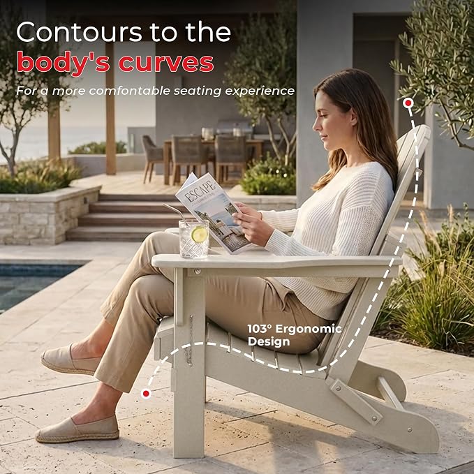 Costaelm Patio Conversation Set, 5 piece Balcony Furniture, Small Patio Firepit Furniture Outdoor Adirondack Square Coffee Table and Chair for Backyard Lawn Porch Pool Garden, Sand