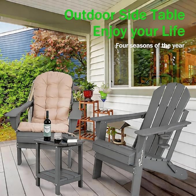 Adirondack Square Outdoor Side Table,2-Tier Storage Patio Side Table with Weatherproof HDPE Material Low