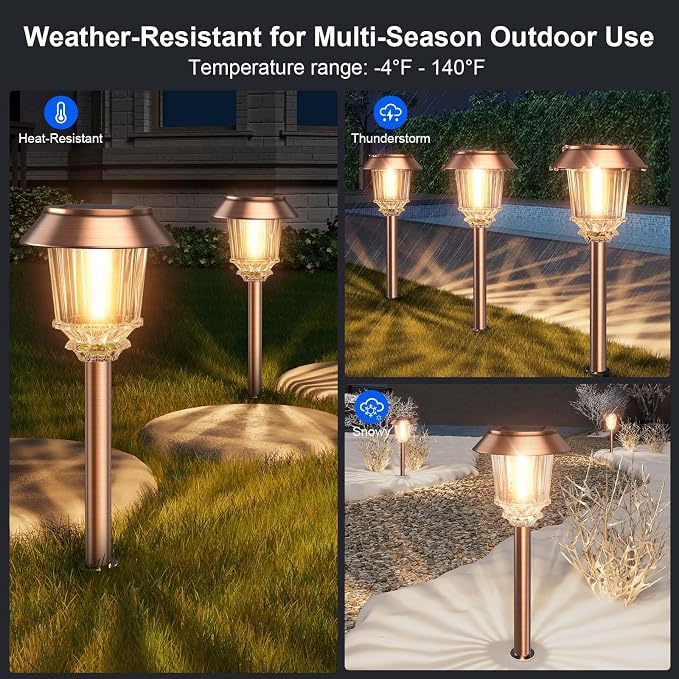 XMCOSY+ Solar Pathway Lights Outdoor, 6 Pack Solar Light Outdoor Waterproof | Stainless Steel & Aluminum 10-40LM Dimmable Warm White for 12H, IP65 Solar Powered Auto On/Off Outdoor Light for Yard Garden