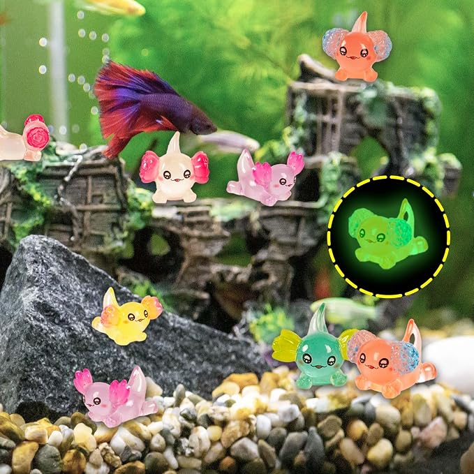 FEXIA 30pcs Mini Resin Axolotl Figurine Mini Resin Animals to Hide Tiny Small Figures Glow in the Dark Luminous Charm Ornament for DIY Craft Garden Landscape Dollhouse Potted Plants Decorations
