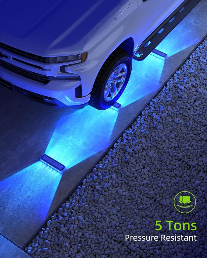 DetarZinLED Blue Solar Lights for Outside 6 Pack, 12 LEDs 2-Sided Illumination Solar Dock Lights Outdoor IP68 Waterproof, Auto On/Off Solar Deck Lights for Steps,Stairs,Driveway,Pathway,Sidewalk,Porch