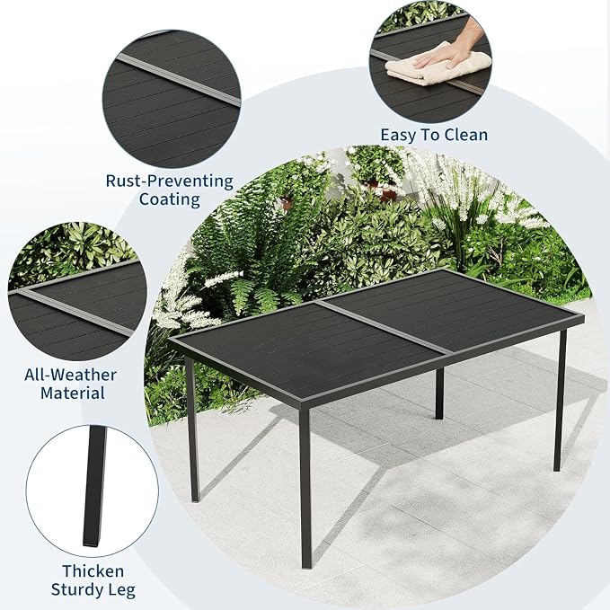 Garvee 7 Piece Patio Dining Set, Black Dining Table with 6 Black Chair | Outdoor Furniture with 55" Rectangular Iron Table & 6 Textilene Chairs, All Weather Designed, Suitable for Backyard Garden