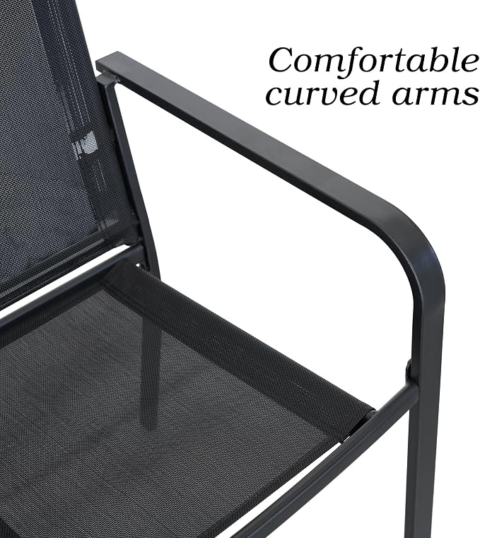 Anmutig Outdoor Bistro Set for 2, Stackable Chairs & Metal Table, Black | Weather-Resistant Textilene, Black Powder-Coated Steel Frame, Storage Shelf, Easy Assembly, Balcony, Deck, Poolside Use