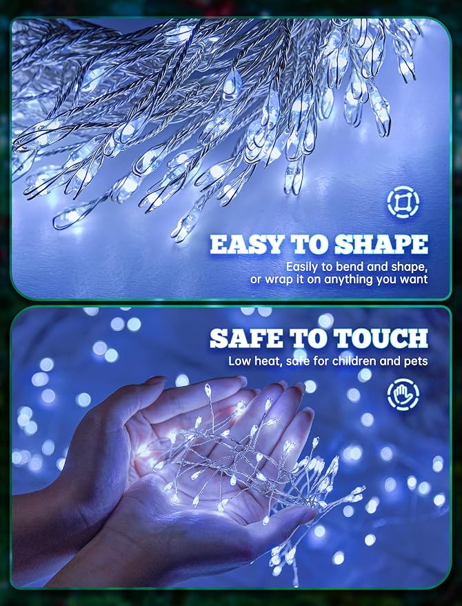 120 LED Solar Fairy Lights Outdoor Waterproof IP65, 10FT 8 Lighting Modes | Solar Christmas Lights Outdoor Waterproof Cascading Twinkle Lights Balcony Garland Patio Christmas Decorations, Cool White