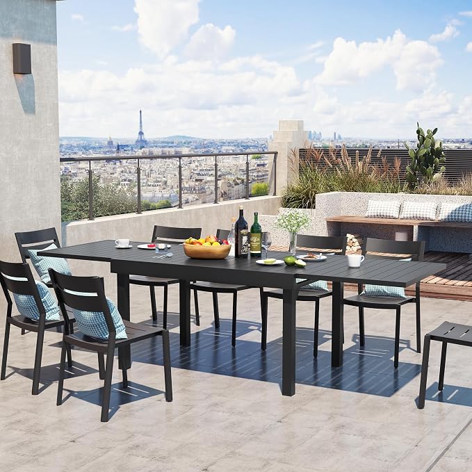 53"-106" Extendable Outdoor Dining Table Black Aluminum Expandable Patio Dining Table for 6-10 People All-Weather Extending Dining Table for Backyard Lawn Garden(Only Table)