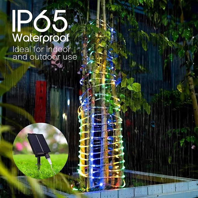 Vigdur 66FT Solar Rope Lights Outdoor with Remote, 200 LEDs, 19 Colors | IP65 Waterproof, 8 Modes, 3 Timer Option, Auto ON/OFF, Solar Lights Outdoor for Pool Fence Tree Garden And Christmas Decor