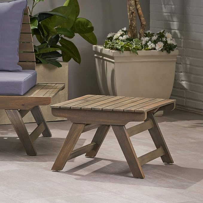 Great Deal Furniture Kailee Outdoor Wooden Side Table, Gray Finish