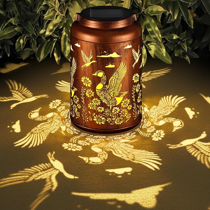 Solar Lanterns Outdoor Waterproof Garden Decor Birthday Gifts for Women | Metal Hanging Solar Lights Birthday Gifts for Grandma Mom Solar Decoration Outside for Yard, Patio, Porchh(Wild Goose)