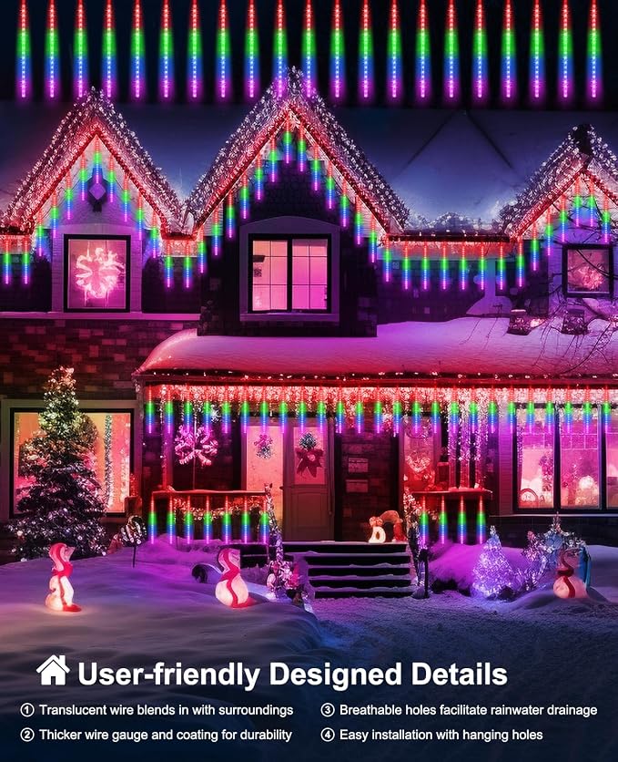 Christmas Rain Lights 12 Modes Automatic Changing 20" 20 Tubes | Waterproof Meteor Shower Light Cascading Rain Lights Outdoor Xmas Decor for House, Yard, Wedding, Party