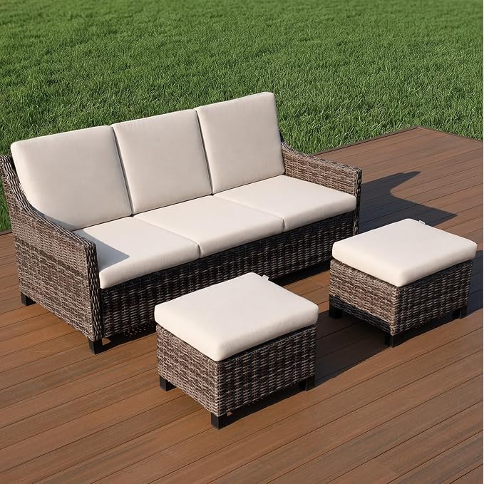 Wicker Patio Conversation Set, Outdoor Patio Furniture Set with Deep Seating, Wide Armrests & Thick Cushions, All-Weather Outdoor Furniture Set for Patio, Porch, Deck & Backyard