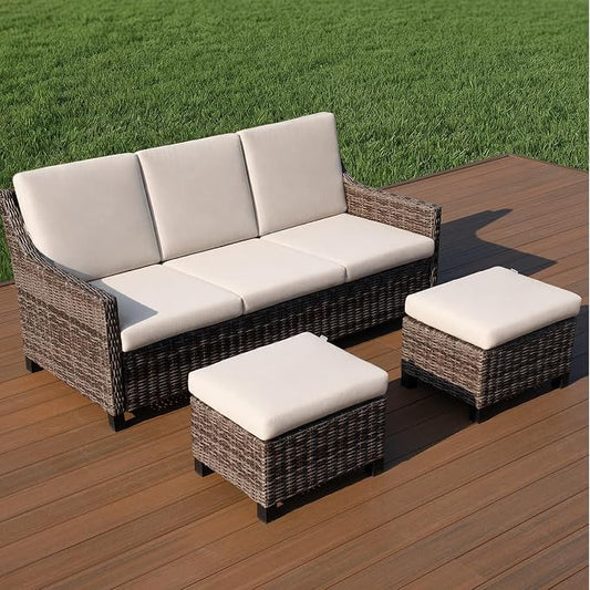 Wicker Patio Conversation Set, Outdoor Patio Furniture Set with Deep Seating, Wide Armrests & Thick Cushions, All-Weather Outdoor Furniture Set for Patio, Porch, Deck & Backyard