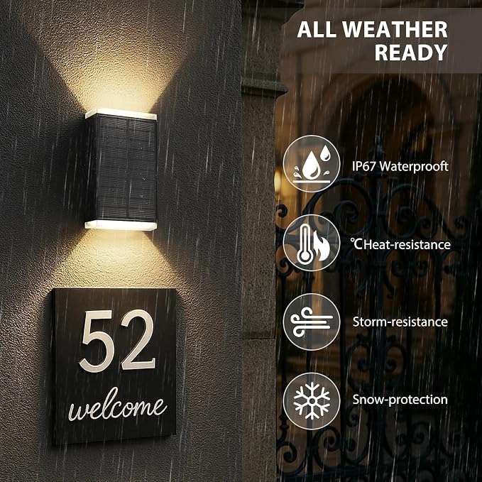 Solar Wall Light Outdoor , 3000/4000/6000K 3 Modes Dusk to Dawn Lighting Wall Sconce IP67 Waterproof Up and Down Solar Lights Outdoor Front Door Light for House, Garage, Porch, Doorway,Fence (6PACK)