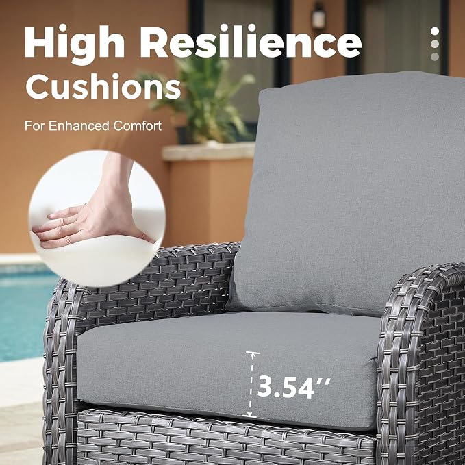 2 Pieces Wicker Patio Chairs - Outdoor Rattan Chairs Set of 2,All-Weather PE Wicker Dining Chair Set with High Back and Deep Seating for Deck Porch,Grey
