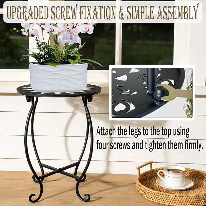 MINI Outdoor Side Tables, 10" Round 15" Tall Patio Side Table Plant Stand, Set of 1 Metal Small Round Side Table for Patio Yard Porch Balcony Garden Bedside Indoor Outdoor Use