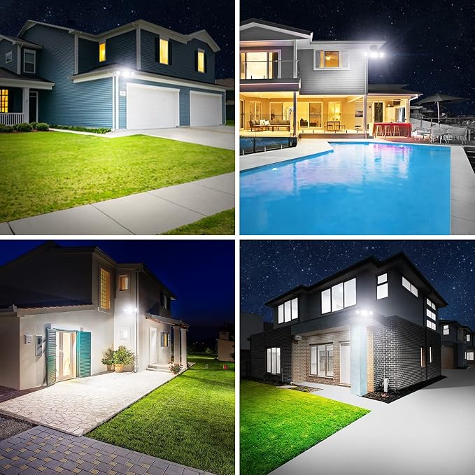 Onforu 70W LED Dusk to Dawn Outdoor Lighting,2 Packs 7000LM Exterior Flood Lights,IP65 Waterproof Outdoor 3 Adjustable Heads Photocell White Lights Fixture,6500K Daylight White Floodlights(White)