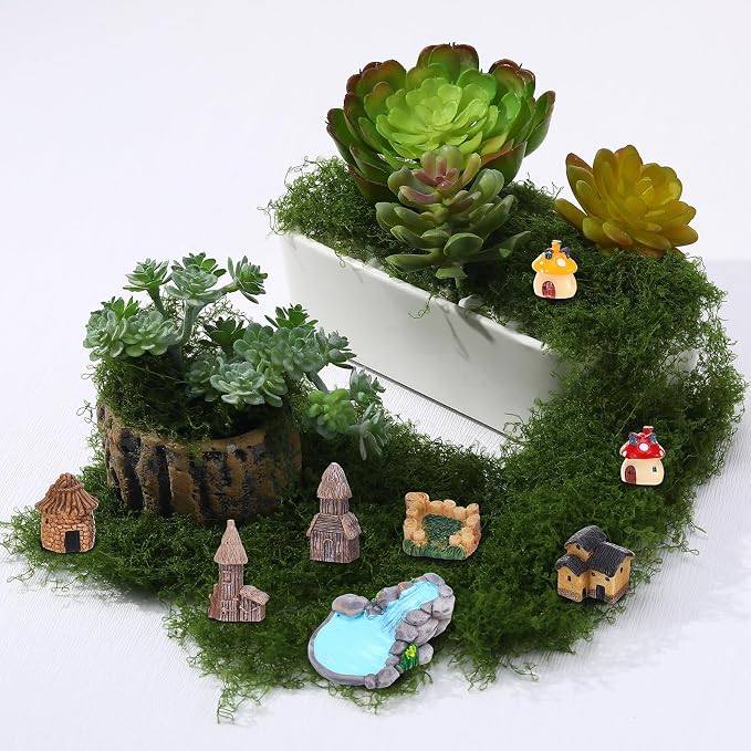 32 Pcs Fairy Garden Accessories Miniature Landscape Ornaments Set | Resin Miniature Garden Decor Set with Woodland Animals Houses, 32 Pcs DIY Terrarium Succulent Plant Ornaments