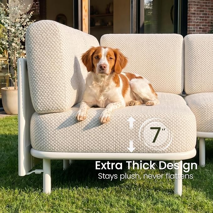 LayinSun 9 Pieces Patio Furniture Set with Coffee Table, Modern Outdoor Modular Sectional Conversation Set L-Shaped Sofa with 7-inch Cushion for Garden Backyard Deck