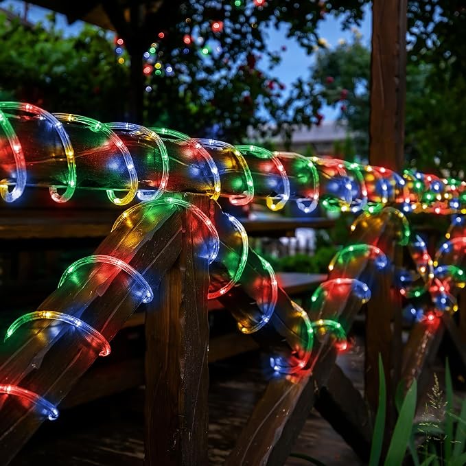 Solar Rope Lights, 2 Packs Total 132ft 400LED Solar String Lights, 8 Modes Waterproof Solar Outdoor Light, Flexible Clear Trampoline Light for Garden Backyard Patio Deck Pool Tree Decor - Multicolor