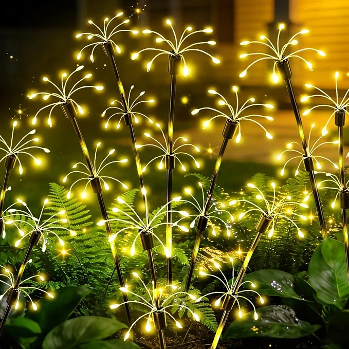 Solar Garden Lights Outdoor, 6 Pack 2-Layer Swaying Firework Lights, Waterproof Starburst Fairy Light Garden Decor for Yard Patio Pathway Lawn, Gardening Gifts for Women Mom Grandma Mother's Day