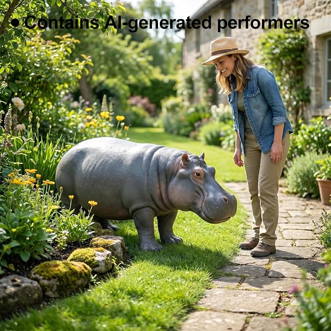 27.5" Lifelike Hippopotamus Garden Statue, Grey | Heavy-Duty Resin, Safari Yard Sculpture, Realistic Animal Figurine, For Outdoor Patio, Lawn & Poolside