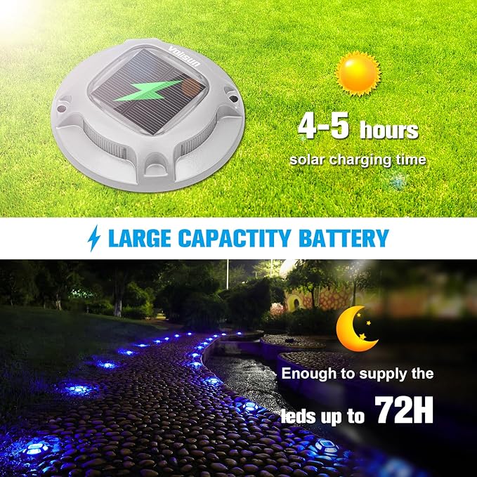 VOLISUN Solar Driveway Marker Lights Dock Marine Led Deck Outdoor 8 Pack | 2 Colors in 1,Solar Powered Waterproof Warning Step Lights for Pathway Garden Sidewalk Walkway (Blue/White)