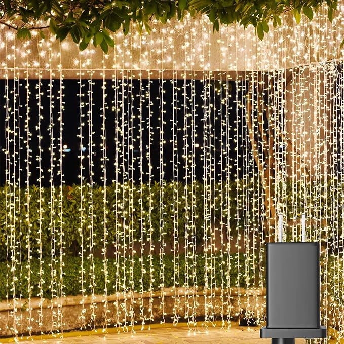 Solhice LED Curtain Lights Outdoor 30ft x10ft, 720 LED Plug in Hanging String Lights Indoor, Twinkle Light Backdrop for Outside Wedding Bedroom Décor, Warm White (Not Connectable)