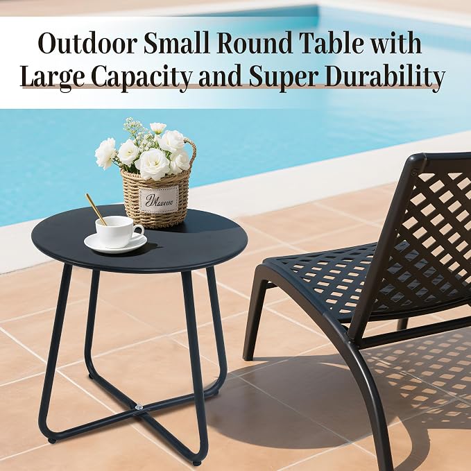 Outdoor Side Table Metal - Portable Accent Table, Multi-Functional End Table for Patio, Balcony, Bedroom & RV Use