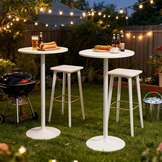 ERGOMASTER Two-in-one Adjustable Height Bar Tables, 24-inch Round Cocktail Table with Sturdy Metal Base, 40"/22" Two Convertible Height High Top Pub Table for Home Bar, Restaurant Bistro (6, White)