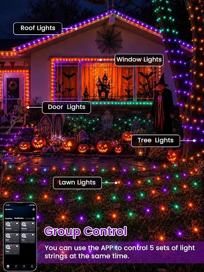400 LED Smart Color Changing Fall String Lights APP & Remote for Halloween | 131 FT Halloween Twinkle Lights IP44 Waterproof, Timer, Music Sync, Multiple Colors & Modes Outdoor Christmas Fall Decoration