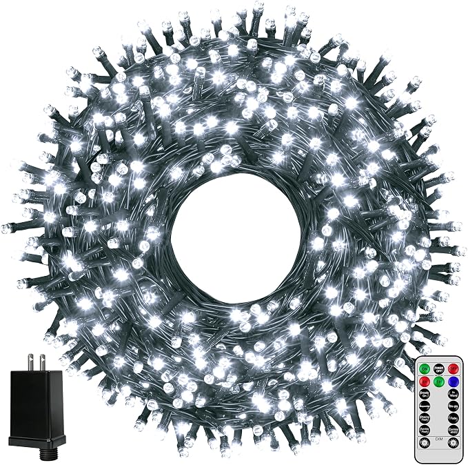 Ollny Christmas Tree Lights 400LED 132FT, Remote Plug-in Christmas Lights with Timer and 8 Modes Waterproof Outdoor String Lights for Thanksgiving Xmas House Indoor Outside Decorations (Cool White)