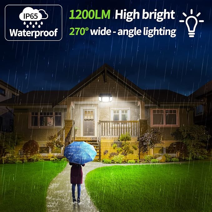 intelamp Solar Outdoor Lights, Motion Sensor with Dual Sensors Waterproof | Solar Flood Lights 270°Wide Angle for Outside with 3 Modes