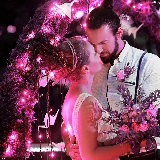 Pink Christmas Lights Outdoor, 66FT 200 LED Christmas Tree Lights | Waterproof 8 Modes Connectable String Lights for Outside Indoor Bedroom Home Patio Yard Party Holiday Decorations