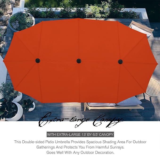 Sophia & William Patio Set with Umbrella 8 Pieces Outdoor Dining Set for 6 with 13ft Outdoor Orange Red Umbrella, 6 x Swivel Patio Chairs with 59" Dining Table for Lawn Garden (No Umbrella Base)