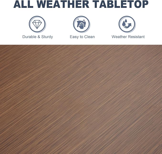 VICLLAX Patio Bar Table Rectangle Outdoor Counter Height Dining Table for Patio Garden Backyard Poolside, Walnut