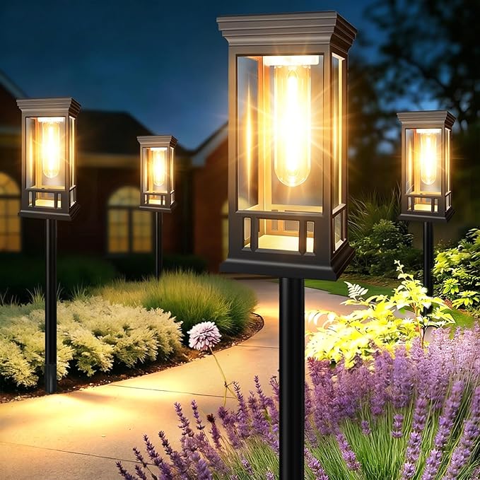 LORRYTE 12 Pack Solar Pathway Lights Outdoor, Waterproof Solar Powered Garden Lights for Outside, Auto On/Off Landscape Lighting for Patio Pathway Path Walkway Yard Lawn Driveway Decor, Warm White
