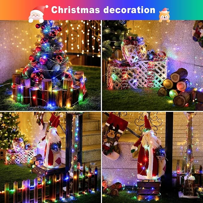 JMEXSUSS 2 Pack Solar Fairy Lights, Each 33FT 100 LED, Multi-Colored | Outdoor Waterproof, 8 Modes Solar Christmas String Lights for Outside Yard Patio Tree Garden Christmas Decorations