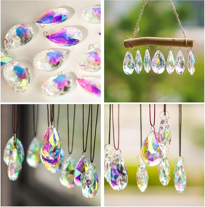 12 Pieces 50mm Crystal Prisms Chandelier Colorful Bauhinia Ornament Pendant | Rainbow Maker Hanging Prisms Suncatchers for Wedding Party Christams Tree Garlands Decoration DIY Jewelry