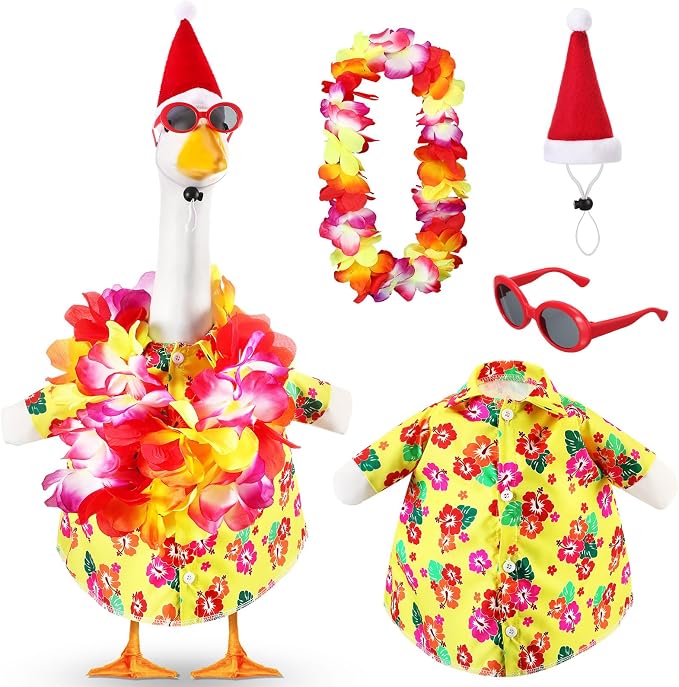 Bikini Porch Goose Outfits with Sunglasses and Swimming Tube for 23" Summer Goose Costume Garden Patio Statue Decor(Summer Christmas 2)
