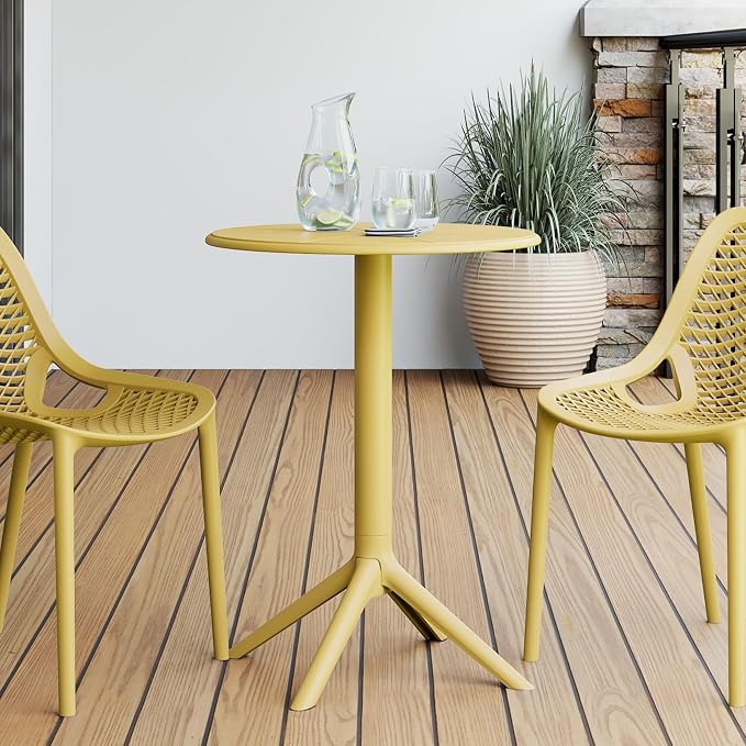 WestinTrends Playa 23.5" Outdoor Polypropylene Resin Round Patio Bistro Dining Table for 2, Yellow