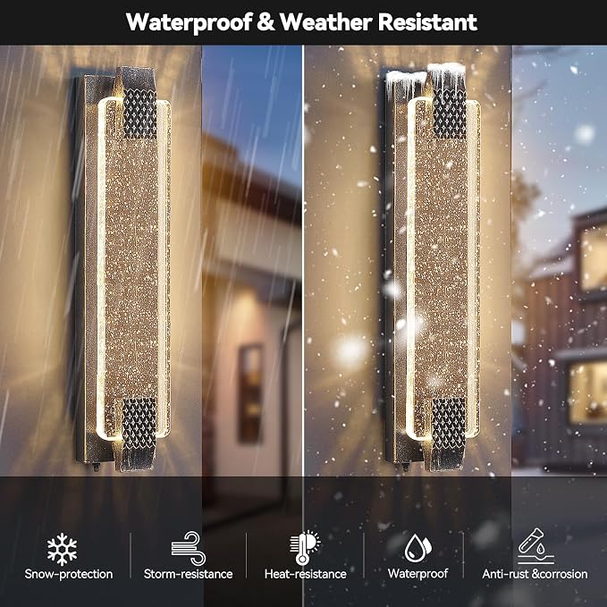 camuucci Dusk to Dawn Outdoor Wall Light,Sparkling Glow Porch Sconce | IP65 Waterproof Exterior LED Wall Light,Bubble Acrylic Design,23.6-Inch Front Door Light for Porch Patio,Bronze