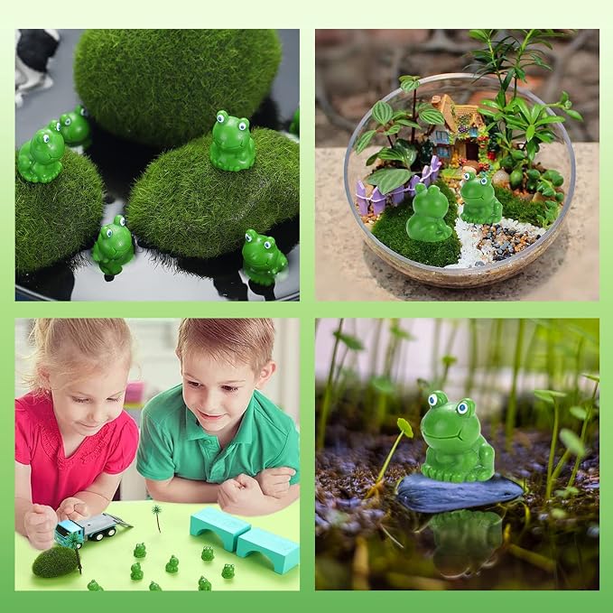EKisemio 100 Pcs Mini Frog Garden Decor | Green Frog Figurines | Miniature Home Décor | Tiny Plastic Frogs | Fairy Garden Decor | Tiny plastic frog to hide for Miniature Garden, Terrarium, Plant Pots, DIY Crafts
