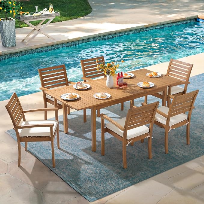 OC Orange-Casual 6-8 Person Extendable Solid Dining Table, 59''-79'' Indoor Outdoor Acacia Wood Rectangular Table for Home Kitchen Deck, FSC Certified Wood