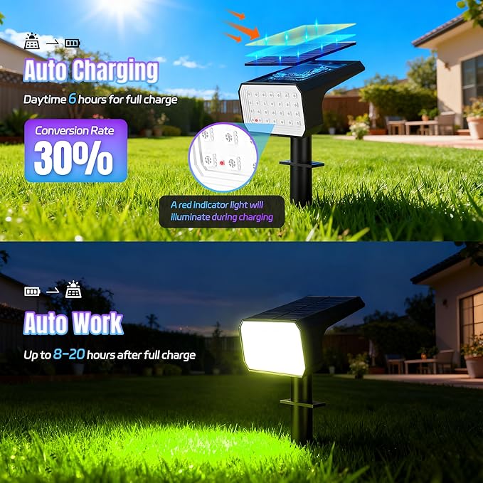 Solar Spot Lights Outdoor RGB Color Changing, 6 Pack, 28 LED | IP67 Waterproof, 7 Modes Auto On/Off, for Yard Garden Pathway Walkway Tree Patio Driveway